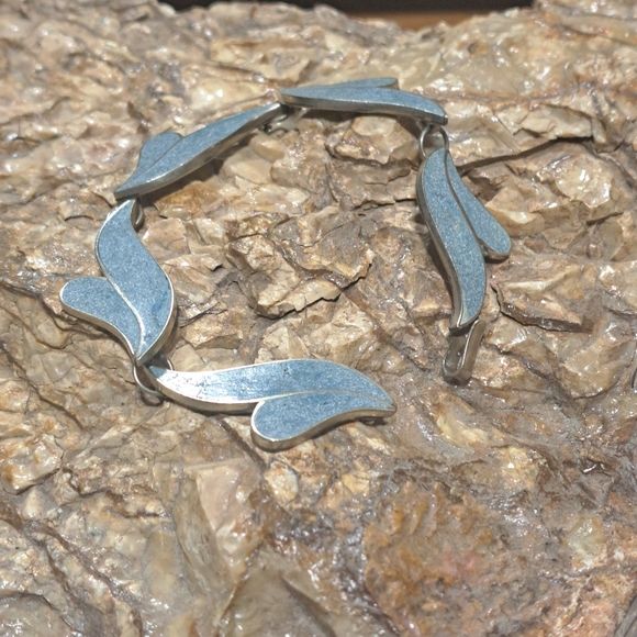 Vintage Taxco ER Sterling Crushed Denim Lapis Panel Link Bracelet 7.75" - Picture 11 of 13